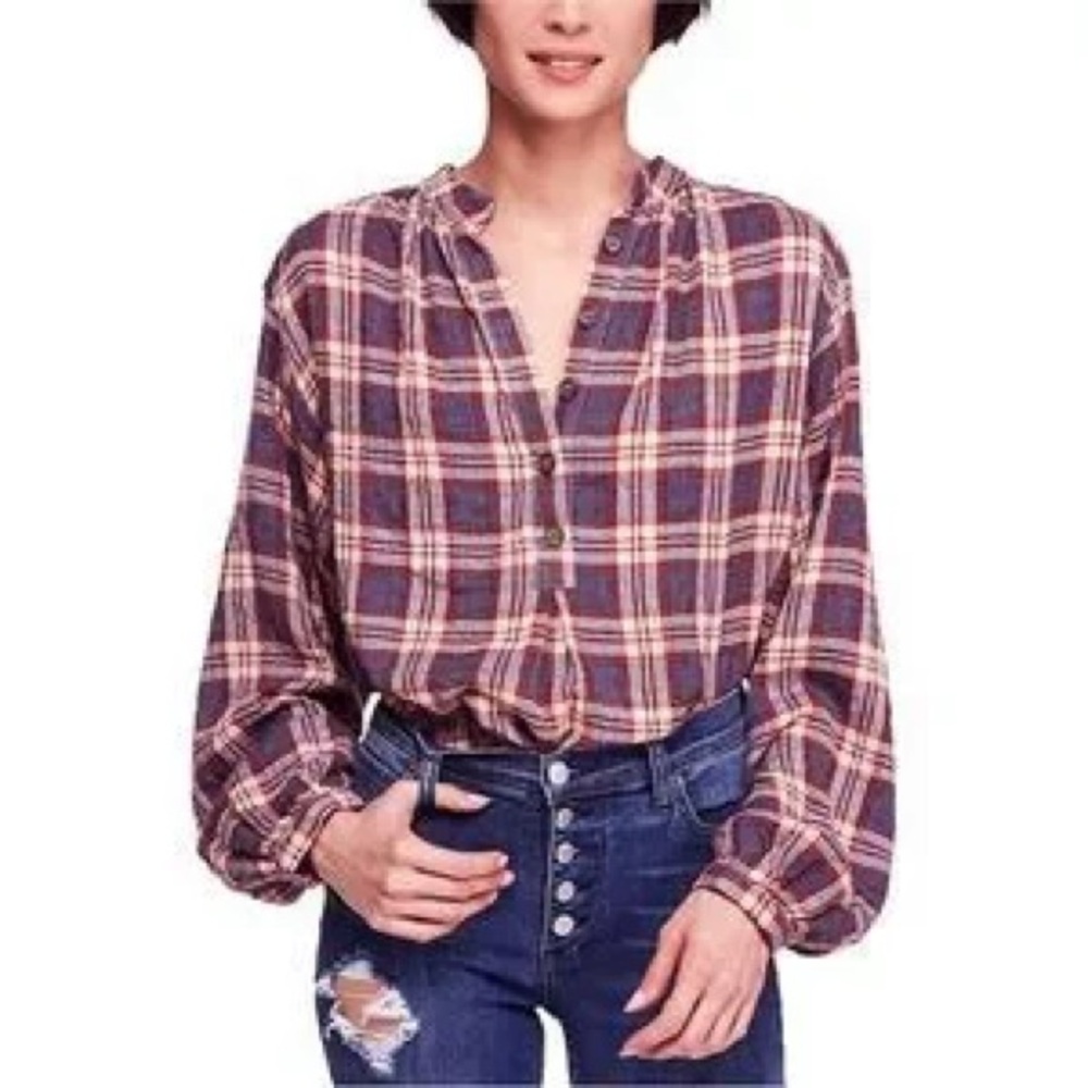 Free People Size Small Northern Bound Oversized Pop Over Flannel Shirt